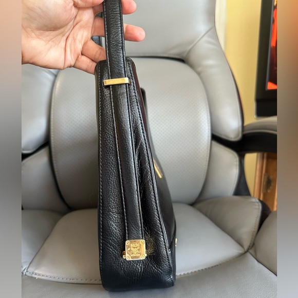 MCM Soft Grain Leather Hobo Shoulder Bag, Black with Gold Hardware, EUC - Picture 6 of 16